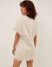 Tori Short Sleeve Fringe Mini Dress, Ivory (IVORY), large