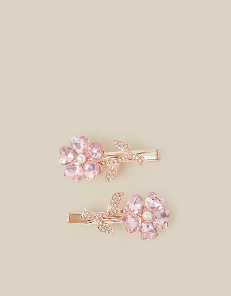 2-Pack Jewel Flower Metal Hair Clips, Pink (PINK), large
