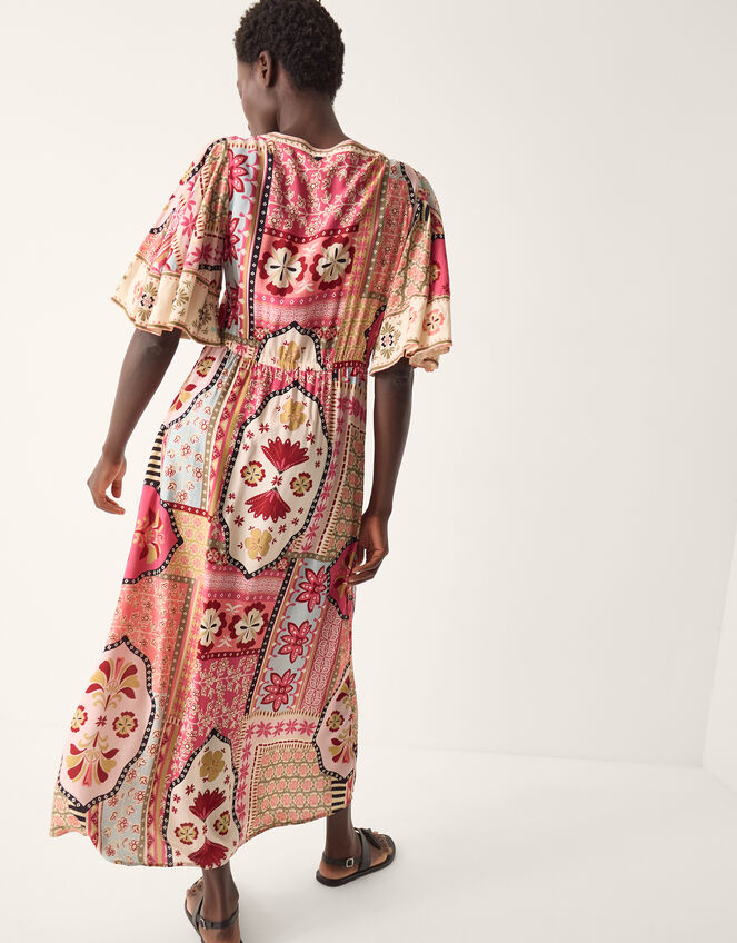 Patti Flutter Sleeve Tile Print Maxi Dress, Pink (DARK PINK), large