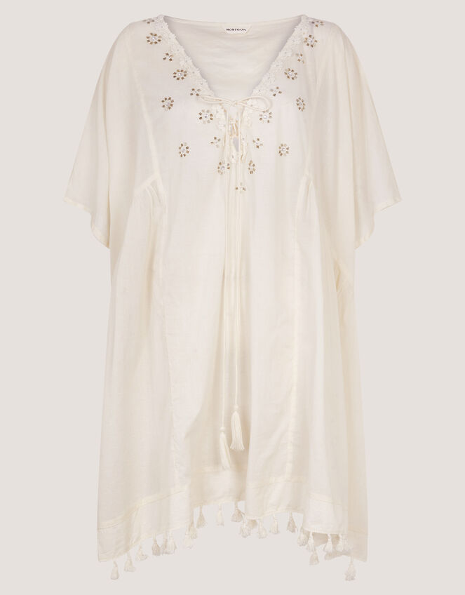 Astrid Tassel Embellished Mini Kaftan, White (WHITE), large