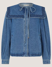 Livvy Square Collar Denim Jacket, Blue (MID AUTHENTIC BLUE), large