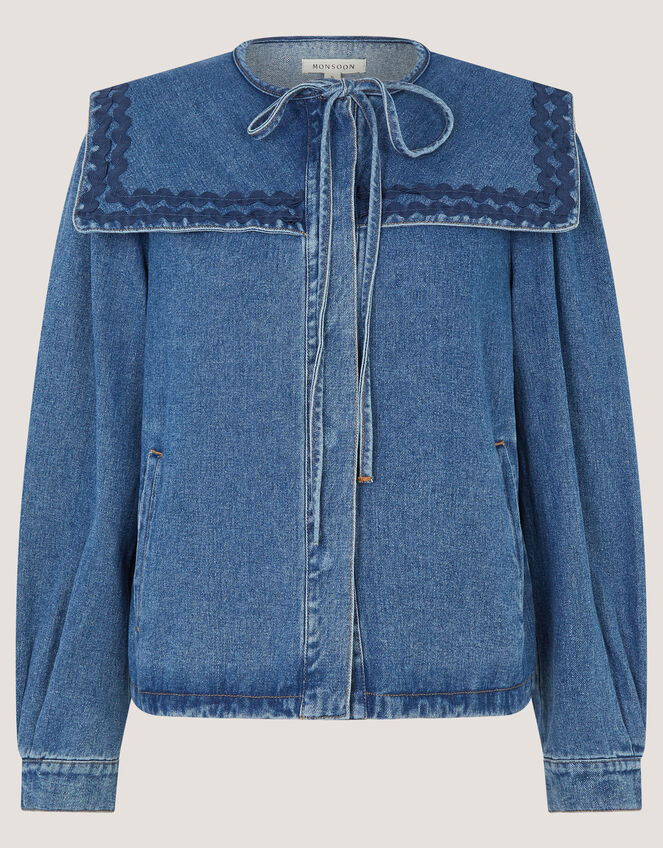Livvy Square Collar Denim Jacket, Blue (MID AUTHENTIC BLUE), large