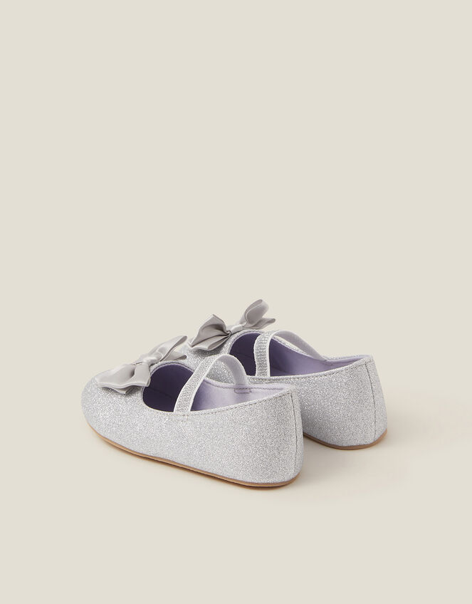 Baby Bow Glitter Walker Shoes, Silver (SILVER), large