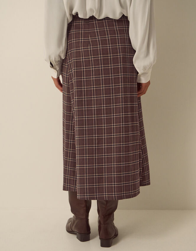 Gracie Check Print Midi Skirt, Brown (BROWN), large