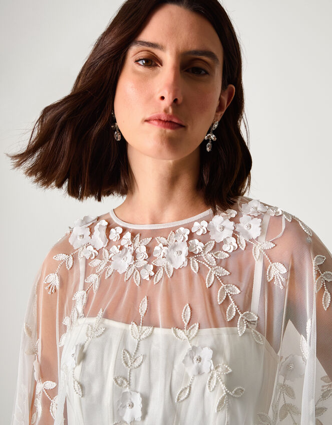 Celeste Satin Wedding Dress with Floral Embellished Cape, Ivory (IVORY), large