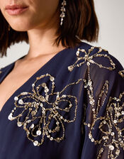 Skyla Floral Embellished Maxi Wrap Dress, Blue (NAVY), large