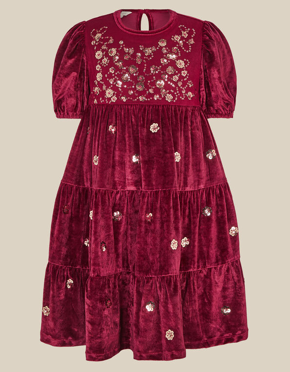 Macie Sequin Floral Velour Dress, Red (BURGUNDY), large