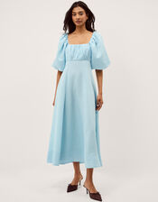 Payton Puff Sleeve Midi Dress, Blue (TURQUOISE), large