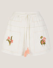 Luna Floral Embroidered Shorts, White (WHITE), large
