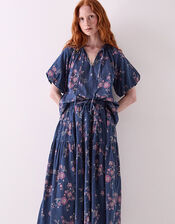 East Layla Floral Print Cotton Midi Skirt, Blue (BLUE), large