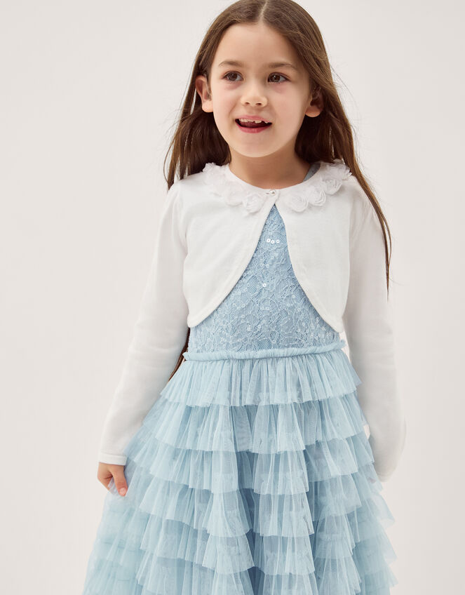 Ottilie Appliqu&eacute; Rose Cardigan, White (WHITE), large