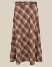 Bettie Check Woven Cotton Midi Skirt, Brown (BROWN), large
