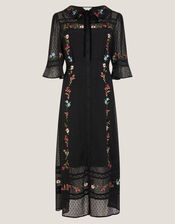 Alyssa Floral Embroidered Lace Midi Dress, Black (BLACK), large