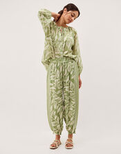 Lillie Leaf Print Balloon Trousers, Green (GREEN), large