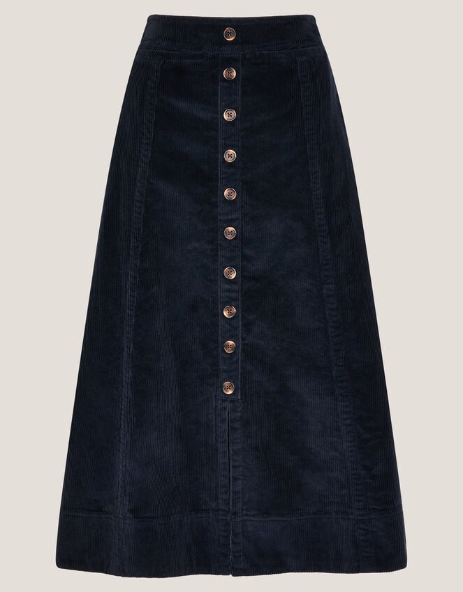 Jamie Button Corduroy Midi Skirt, Blue (NAVY), large
