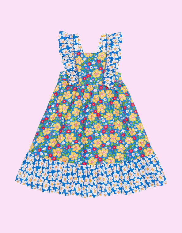 Frugi Audrey Floral Print Frill Dress, Blue (BLUE), large