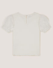 Embellished Puff Sleeve Bow T-Shirt, Ivory (IVORY), large