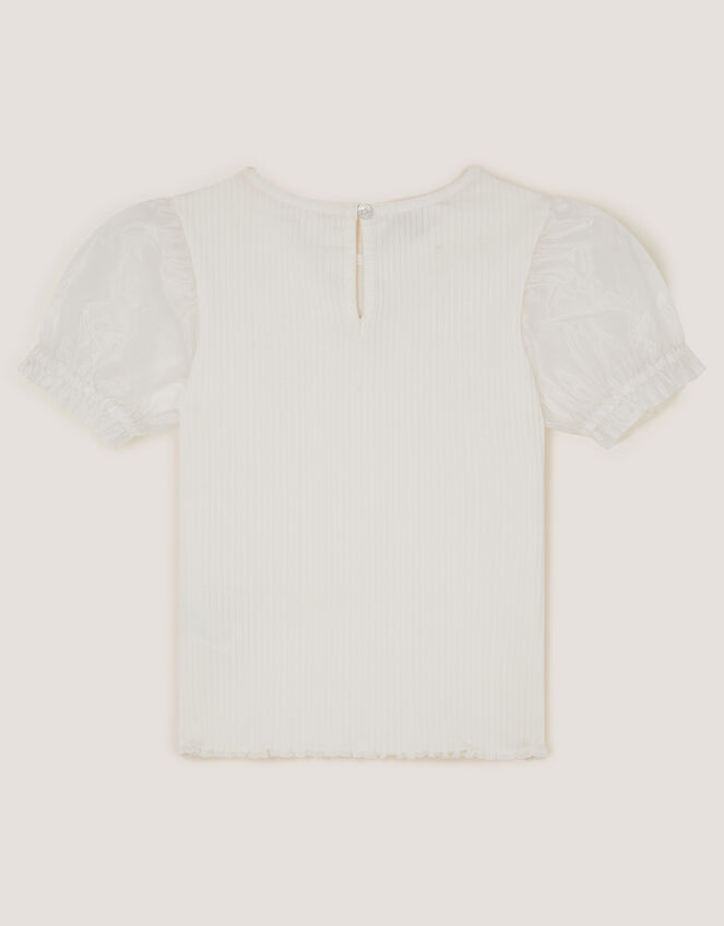 Embellished Puff Sleeve Bow T-Shirt, Ivory (IVORY), large