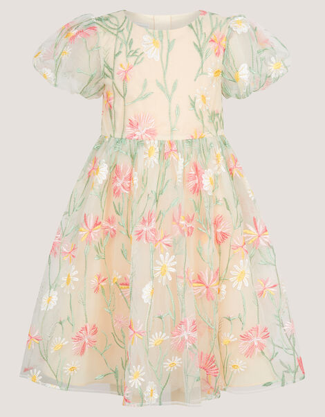 Celina Daisy Embroidered Party Dress, White (WARM IVORY), large