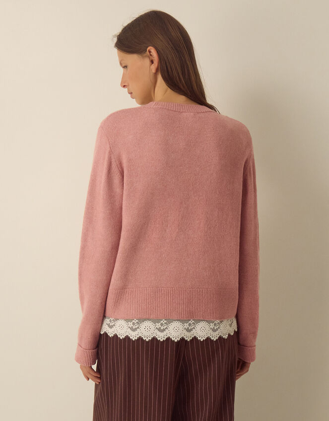 Lula Lace Trim Cardigan, Pink (BLUSH), large