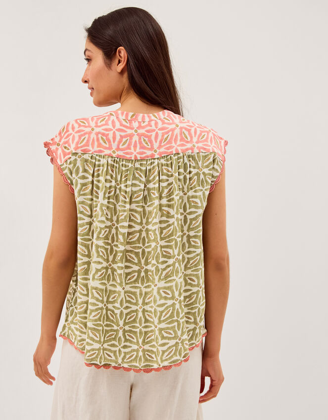 Elma Sleeveless Print Top, Green (KHAKI), large