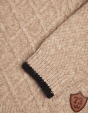 Cable Knit Half Zip Jumper, Camel (OATMEAL), large
