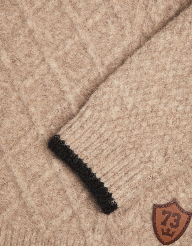 Cable Knit Half Zip Jumper, Camel (OATMEAL), large