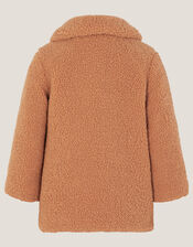 Baby Floral Embroidered Faux Shearling Coat, Camel (CAMEL), large