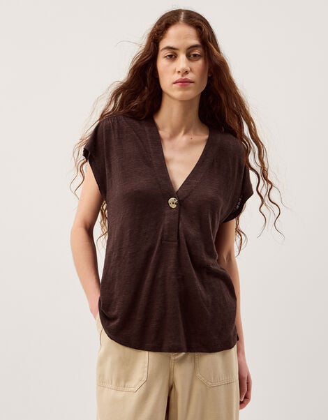 Lucy Linen T-Shirt, Brown (CHOCOLATE), large
