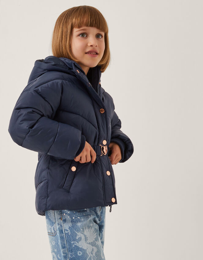 Belted Puffer Jacket, Blue (NAVY), large