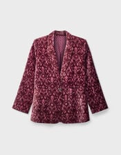 East Jude Print Velvet Blazer, Red (BERRY), large
