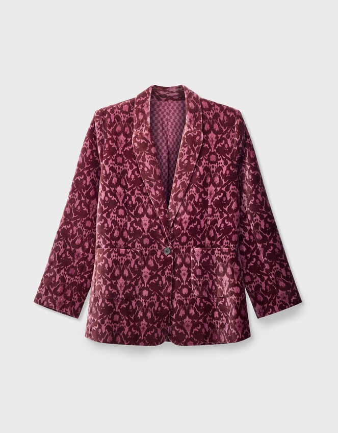 East Jude Print Velvet Blazer, Red (BERRY), large