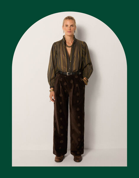 Maison Hotel Paco Embroidered Velvet Trousers, Brown (BROWN), large