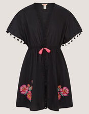 Floral Embroidered Kaftan, Black (BLACK), large