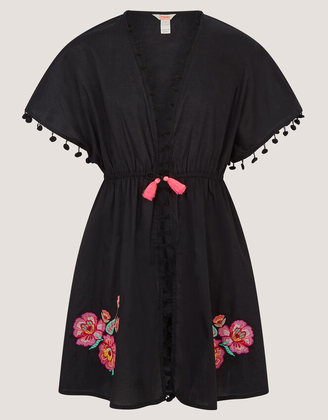 Floral Embroidered Kaftan, Black (BLACK), large