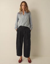 Nia High Waisted Corduroy Barrel Leg Trousers, Grey (GREY), large