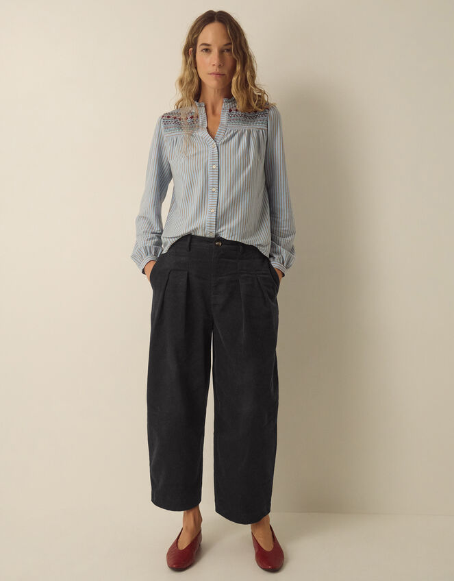 Nia High Waisted Corduroy Barrel Leg Trousers, Grey (GREY), large