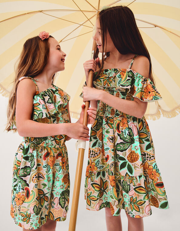 Tropical Print Asymmetrical Romper, Multi (MULTI), large