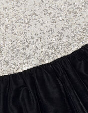 Long Sleeve Sequin Velvet Party Dress, Black (BLACK), large