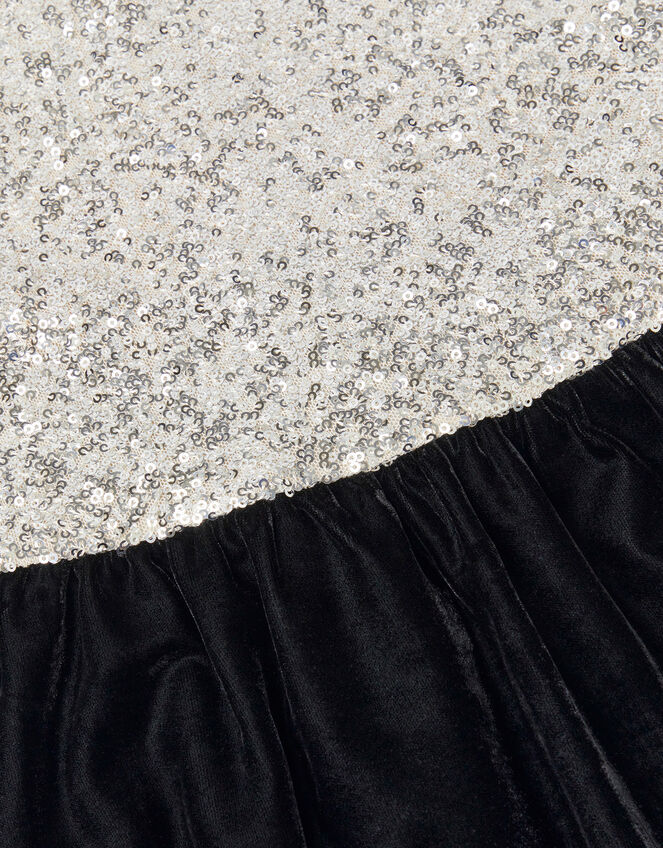 Long Sleeve Sequin Velvet Party Dress, Black (BLACK), large