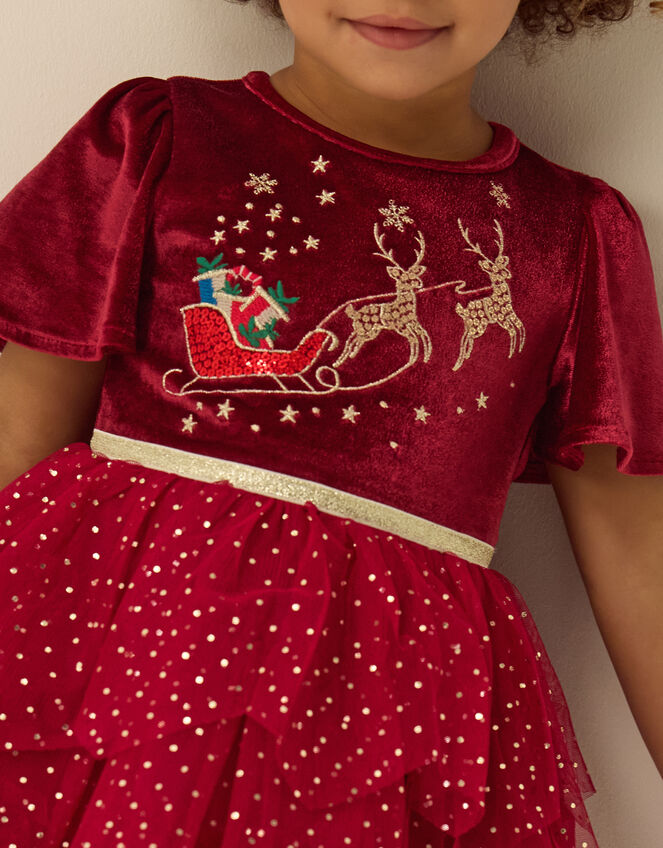 Baby Christmas Reindeer Mesh Dress & Headband Set, Red (BURGUNDY), large