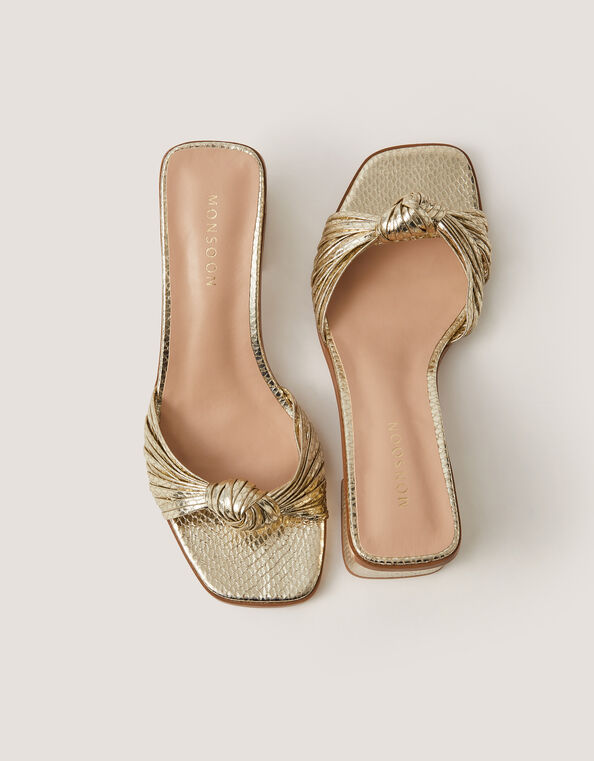 Gwen Knot Metallic Mules, Gold (GOLD), large