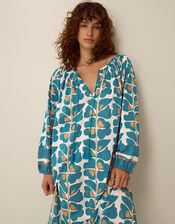 Leila Print Midi Beach Dress, Teal (TEAL), large