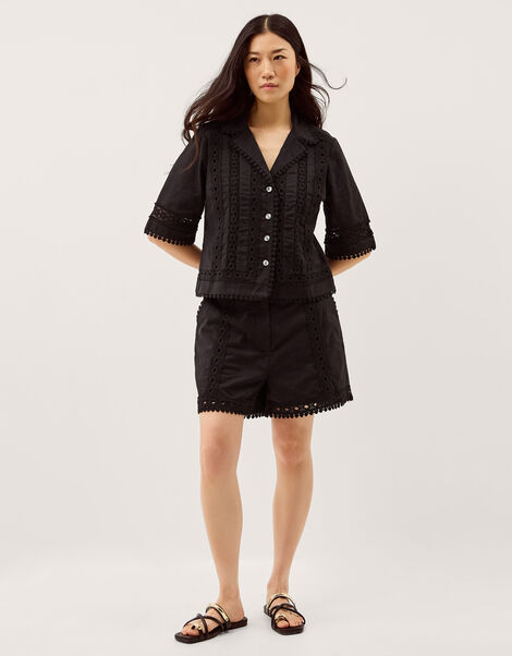 Irina Lace Trim Shorts, Black (BLACK), large