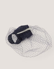 Alexia Twist Veil Fascinator Hair Slide, Blue (NAVY), large