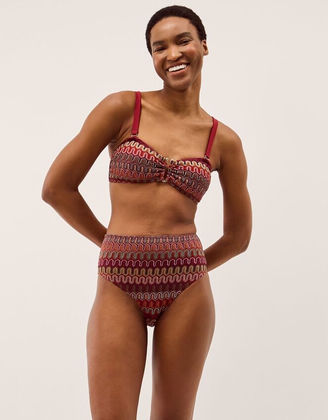 Zaria Knit Bandeau Bikini Top, Red (BURGUNDY), large