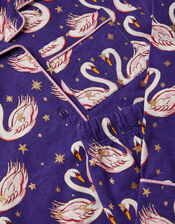 Swan Print Long Pyjamas Set, Blue (NAVY), large