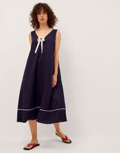 Gigi Bow Linen Blend Midi Dress, Blue (NAVY), large