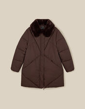 Iona Faux Fur Collar Padded Coat, Brown (CHOCOLATE), large
