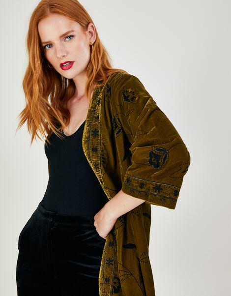 Ashley Embroidered Kimono, Green (OLIVE), large
